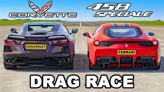 C8 Corvette v Ferrari 458 Speciale: DRAG RACE