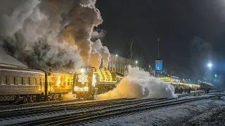 "Поезд Деда Мороза" Паровоз П36-0147 отправляется из города Сыктывкар #ПоездДедаМороза