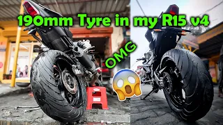 installing 190mm Tyre in My R15 v4 |Superbike Tyre in My R15v4| #r15v4modified #r15v4#yamaha