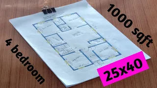 25x40 house drawing ll 4 bedroom ghar ka naksha ll 1000 Sqft house design