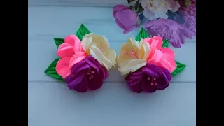 Красивые бантики Канзаши из атласных лент 2,5 см МК /  Beautiful bows of satin ribbons 2.5 cm