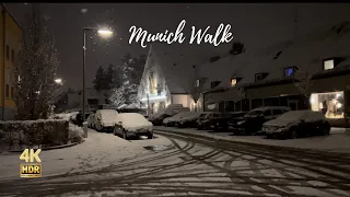 Munich Night Walk in the snow exploring Innsbrucker Ring neighbourhood - 4K HDR