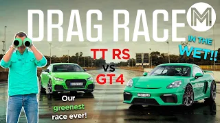 Audi TT RS vs Porsche Cayman GT4 - Our WETTEST, GREENEST race EVER! | MOTOR