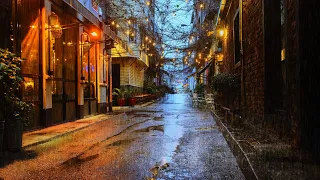 Cosy Side Street with Fairy Lights whilst it Rains