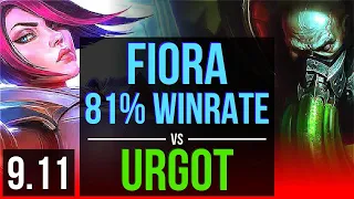 FIORA vs URGOT (TOP) | 4 early solo kills, 81% winrate, Godlike, KDA 10/3/5 | TR Challenger | v9.11