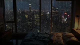 New York City Showers At Night | Relax, Fall Asleep, Sleep Well With The Sound Of Rain On A Soft Bed