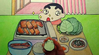 Eating Pork Ribs at Shin-chan's House. ASMR Stopmotion
