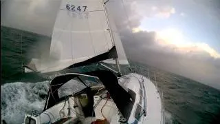 Bavaria 36 sailing in strong winds and steep seas in Moreton Bay, Brisbane