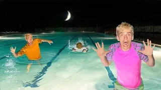 EXPLORING ABANDONED POOL at 3AM!! (Pond Monster Spotted)