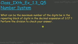 REPEATING RECURRING DECIMALS BY DIVISION METHOD, NUMBER SYSTEMS CLASS 9 EX 1.3 Q5, NCERT