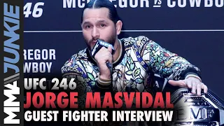 Jorge Masvidal talks to media at UFC Apex in Las Vegas during UFC 246 fight week