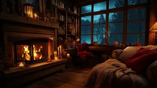Crackling Fireplace + Relaxing Sound Of Rain On The Window, Cozy Space For 3 Hours Of Sleep