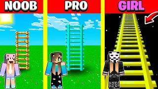 Minecraft Battle: TALLEST LADDER HOUSE BUILD CHALLENGE - NOOB vs PRO vs GIRL / Animation