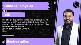 If a charged spherical conductor of radius 10  cm has po ential V at a point distant 5  cm from i...