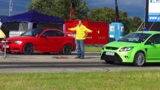 BMW 135i Coupe vs Ford Focus RS - 1/4 Mile Viertelmeile Race Rennen 1er M