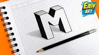 🔴 How to make 3d drawings easily - Easy way to Draw 3D letters - Letter M - Easy Art