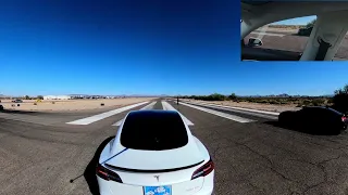 Black Camaro ZL1 vs Model 3 Performance 1/2 mile race at No Fly Zone Gila Bend AZ 12/19/21 Quick Hit