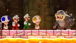 New Super Mario Bros Wii - All Bosses (4 Players)