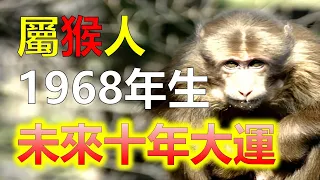 十二生肖1968年屬猴人未來十年大運，屬猴人未來十年運勢怎麼樣，屬猴人以今年來說，未來工作運勢可謂是一眼望穿，屬猴人未來十年發展早已預料到。但屬猴人有的時候計畫趕不上變化，有的人越是年齡大，越是能