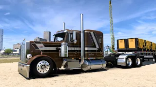 Hauling Construction Equipment - (Straight Piped CAT) - Peterbilt 359 - American Truck Simulator