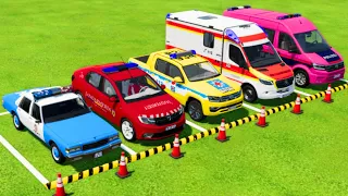 TRANSPORTING ALL POLICE CARS & AMBULANCE EMERGENCY VEHICLE WITH MAN TRUCKS ! Farming Simulator 22