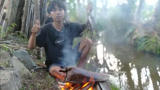 seharian mancing di parit jalur masuk air sawah gacor banget langsung bakar hasil mancing