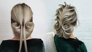 Evening hairstyle for medium hair step by step. Demo video from the Online Course. Low beam
