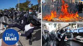 Israeli police use water cannons to break up ultra-Orthodox Jews' lockdown protests in Jerusalem