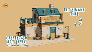 Create Aesthetic Bookstore in Blender 📚🏬 - Grease Pencil & Toon Shader ✏️ - With Caption & Voice 💫