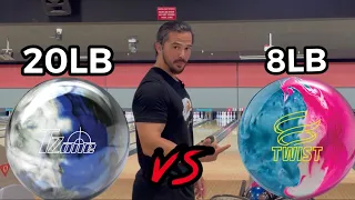 20LB bowling ball VS 8LB bowling ball (INSANE SCORES)