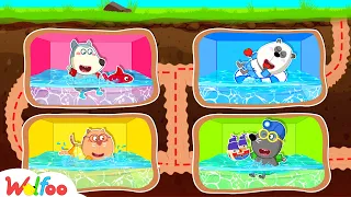 Wolfoo Has Fun Playtime With Four Colors Swimming Pool Challenge Underground @wolfoofamilyofficiall