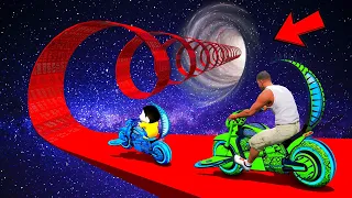 SHINCHAN AND FRANKLIN TRIED IMPOSSIBLE SPIRAL LOOP MEGA RAMP JUMP PARKOUR IN SPACE CHALLENGE GTA 5