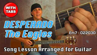 Desperado by The Eagles song lesson piano arranged for solo guitar w/TABS