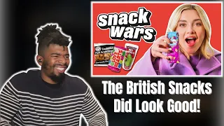 AMERICAN REACTS TO Florence Pugh Compares American & British Snacks | Snack Wars | @LADbible