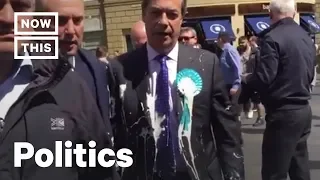 Far-Right Politicians Nigel Farage and Tommy Robinson Milkshaked | NowThis