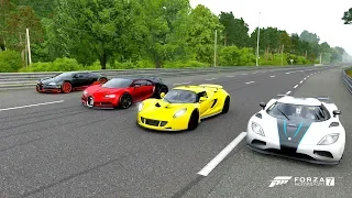 Forza 7 Drag race: Bugatti Chiron Sport vs Bugatti Veyron SS vs Venom GT vs Koenigsegg Agera R