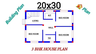 Simple 20x30 House Plan Indian Style West Face | 3 Bed Rooms 600 sqft building plan