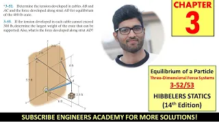 3-52 | Chapter 3: Equilibrium of a Particle | Hibbeler Statics 14th ed | Engineers Academy