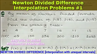 Newton Divided difference Interpolation method | example 1