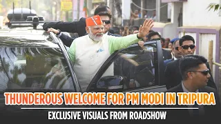 Thunderous welcome for PM Modi in Tripura | Exclusive visuals from roadshow