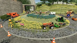 Mowing roundabouts using mini mowers and blocking the road | Farming Simulator 22