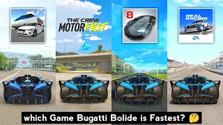 Bugatti Bolide Top Speed in 3D Driving Class, The Crew Motorfest, Asphalt 8 & Real Racing 3