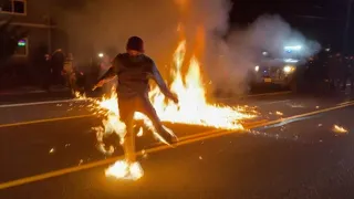 Man catches fire as Molotov cocktails are thrown at Portland protest