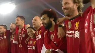 Liverpool players sing You'll Never Walk Alone after lifting the Premier League Trophy!!