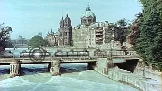 Church of Two Towers, buildings and houses damaged by Allied bombers in Munich Ge...HD Stock Footage