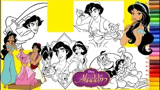 Disney Aladdin, Princess Jasmine, Genie and Abu Coloring Pages for kids