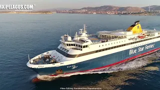 BLUE STAR PAROS  -  Departure from  Port of Piraeus (Greece)  AERIAL DRONE VIDEO 4K