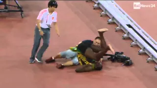 Usain Bolt hit by a cameraman on a Segway!