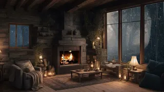 Mountain Retreat: Rainy this Day in the Forest with Cozy Living Room Fireplace