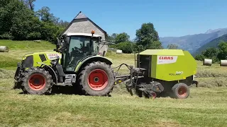 Pressage dans les Hautes-Pyrénées / Claas Rollant 340 / Claas Arion 420 / juillet 2020